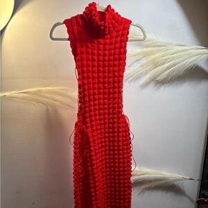 (#88)Red Textured Bodycon Dress